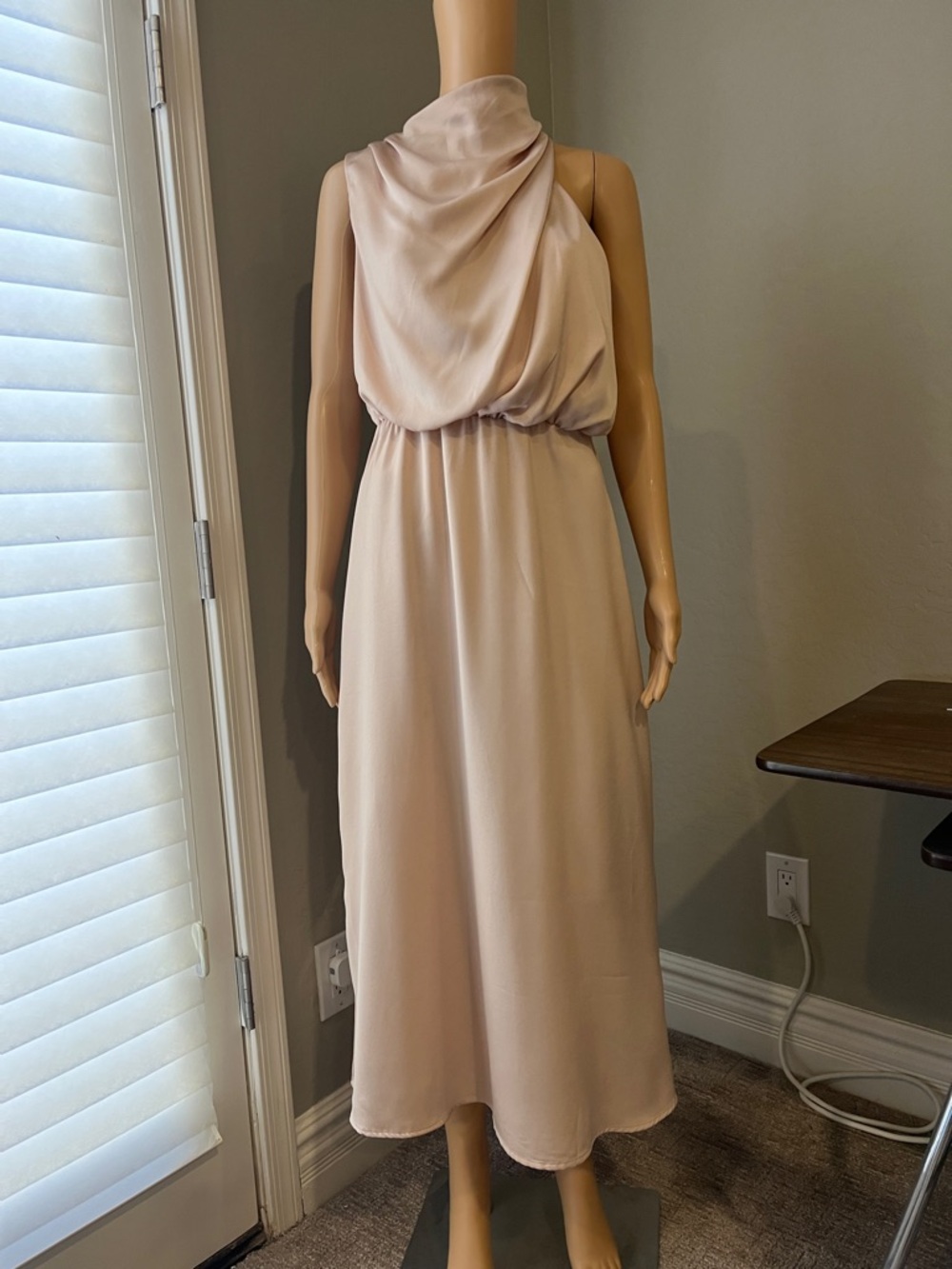Sleeveless Draped Cowl Neck Midi Dress in Blush M